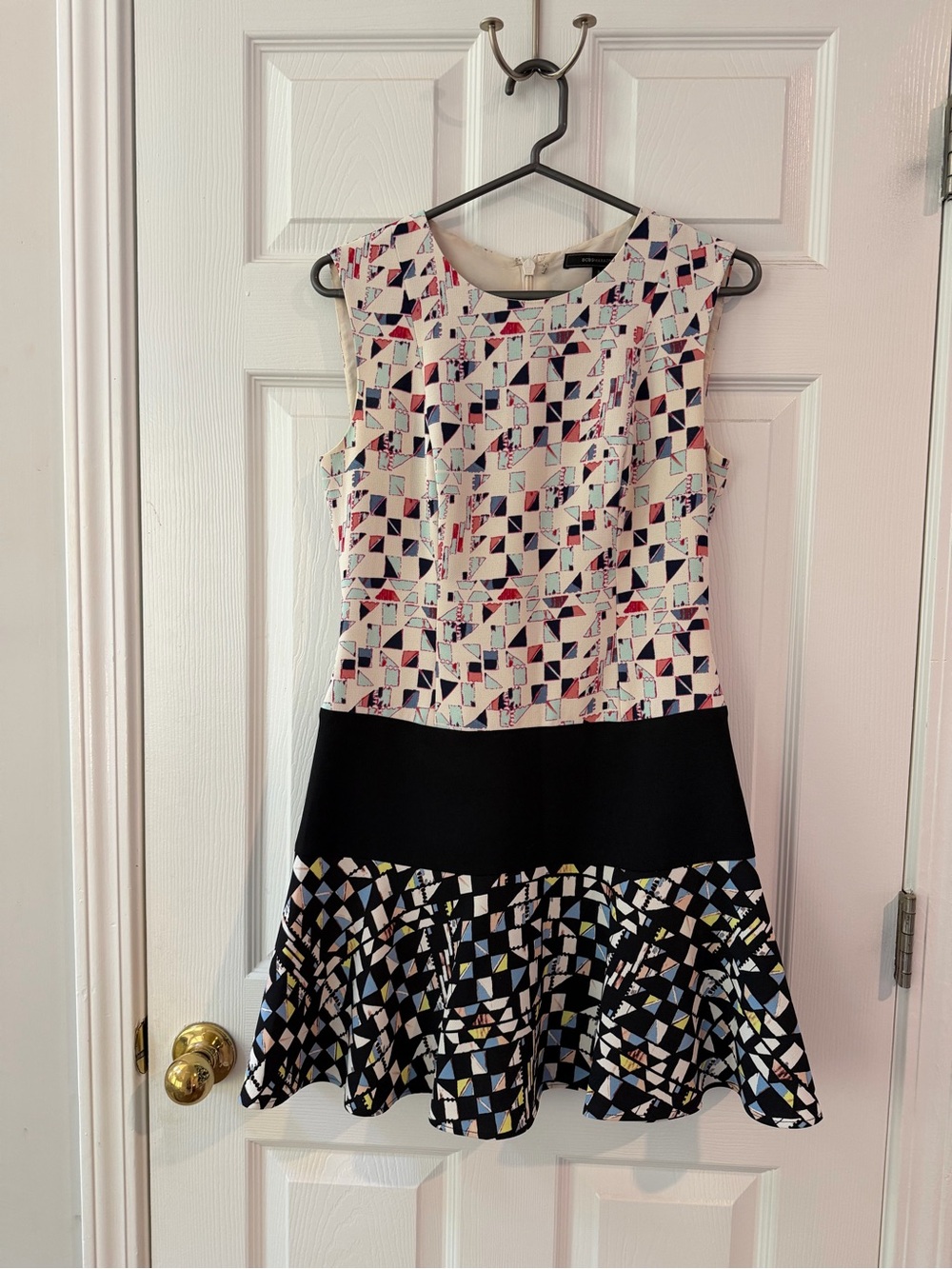 BCBGMaxAzria Geometric Print Black & White Fit-and-Flare Dress